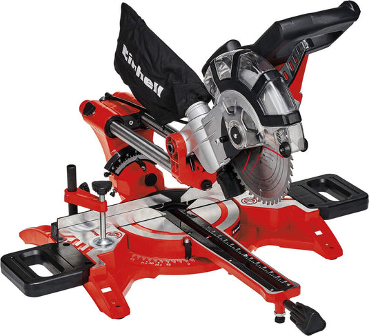 Einhell elektrische radiaal afkort- verstekzaag tc-sm 2131 2 dual - 1800w - ø210 mm - zaagkop kantelbaar naar links en rechts - met laser - incl. 48 tands zaagblad