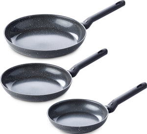 Bk universe koekenpannenset 3-delig - 20 24 28cm - pfas-vrije antikleeflaag - pannenset inductie - keramische pan - ovenbestendig tot 160°c - koudgreep - zwart graniet