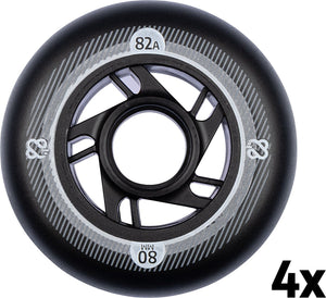 Nijdam inline skate wielen set - 80x24 mm - 4st - black zwart