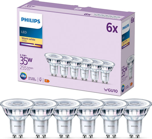 Philips led spot - 35 w - gu10 - warmwit licht - 6 stuks