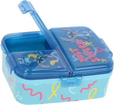 Stor stitch kinderlunchbox – broodtrommel met 4 vakken voor kinderen vanaf 4 jaar - vaatwasserbestendig bpa-vrij - blauw