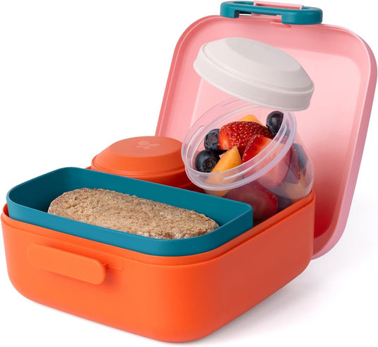 Amuse rikko poppy flamingo bento lunchbox - 550ml + 2x185ml - broodtrommel kinderen met 3 compartimenten - bpa-vrije bentobox - brooddoos met lekvrije snackdoosjes