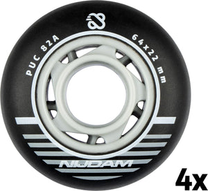 Nijdam inline skate wielen set - 64x24 mm - 4st - black - zwart zilver wit