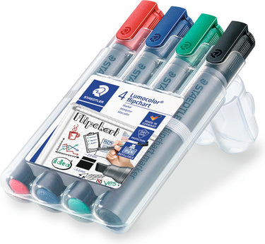 Staedtler lumocolor flipchart marker 356 met beitelpunt - box 4 kleuren