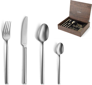 Amefa metropole velvet 24-delige bestekset – 6 personen – mat– in luxe houten cassette-hoogwaardig 18 10 chroomnikkelstaal