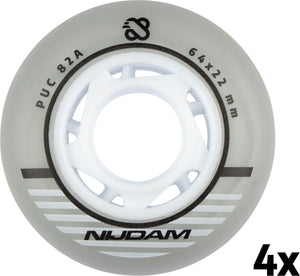 Nijdam inline skate wielen set - 64x24 mm - 4st - zilver wit