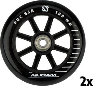 Nijdam stuntstep wielen set - 100x24 mm - 2st - full black - zwart zilver wit