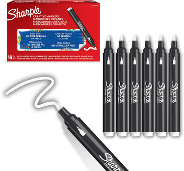 Sharpie creative marker acrylverfmarkers | ronde punt | verfmarkers op waterbasis | inkt loopt niet door en geschikt voor de meeste oppervlakken | wit | 6 stuks