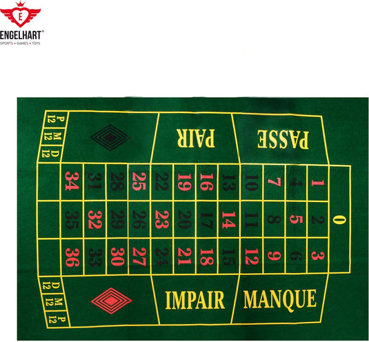 Longfield roulette kleed 130 x 90 cm – groen vilt – casino spel accessoire voor thuis – speelkleed voor roulette tafels – engelhart