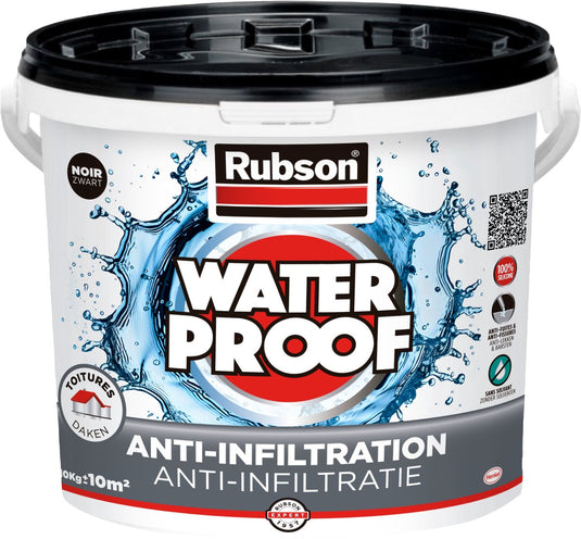 Rubson anti - infiltratie zwart 10kg | daken, funderingen en ingegraven materialen coating | silicone technologie gebaseerd voor maximale elasticiteit | duurzame coating en uv-bestendig | langdurige bescherming tegen vocht.