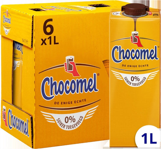 Chocomel – chocolademelk – 0% toegevoegde suiker – houdbaar – 6 x 1 l – voordeelverpakking