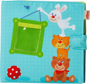 Haba babyboek fotoalbum speelkameraadjes blauw 20 x 20 cm