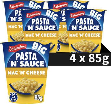 Batchelors big pasta mac and cheese - vegetarisch – kant-en-klare maaltijd in cup – 4 stuks – snel klaar