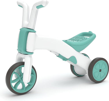 Chillafish loopfiets 1 jaar voor jongens en meisjes - driewieler loopfiets verstelbaar naar 2 wieler - groen blauw - lichtgewicht met verstelbare zitting - stille anti slip banden voor binnen en buiten - model bunzi