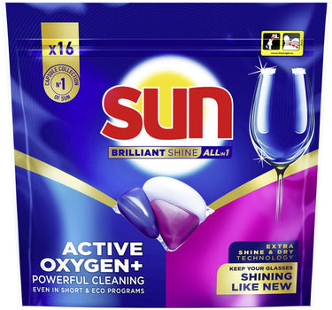 Sun - vaatwascapsules - brilliant shine - all-in 1 - een capsule met active oxygen+ - 16 vaatwastabletten