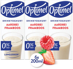 Optimel langlekker – drinkyoghurt – 0% vet – aardbei-framboos – 5 x 6 x 200 ml – voordeelverpakking