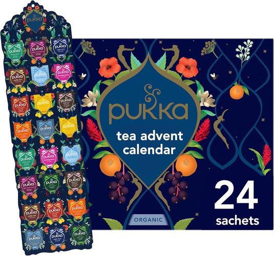 Pukka tea adventskalender 2026 - giftset 24 theezakjes - advent theedoos - biologische kruidenthee assortiment - thee geschenkdoos