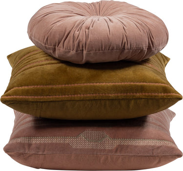 Woood feis kussens - velvet stof - roze naturel - set van 3