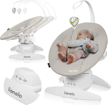 Lionelo iris premium babyschommel – 360° draaibaar zitje – 3 rugstanden – 3 schommelbewegingen – 5 snelheidsstanden – 12 melodieën – speelboog – wasbare bekleding – tot 9 kg - baby schommelstoel wipstoel