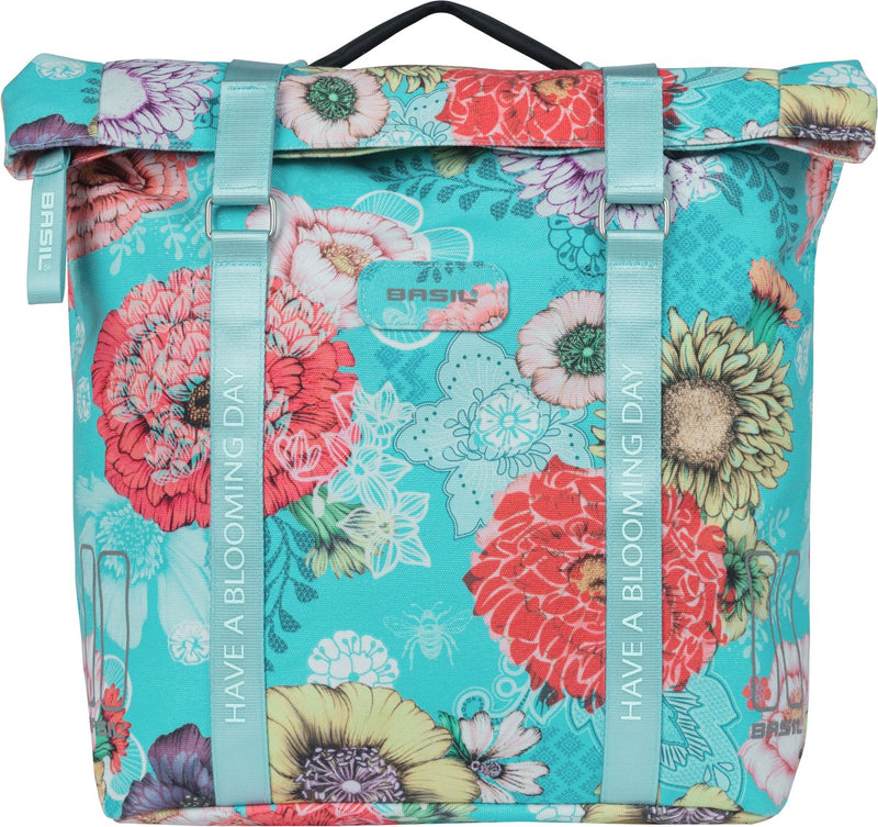 Afbeelding laden in galerijviewer, Basil Bloom Field dubbele fietstas, waterdicht, sky blue, 35L
