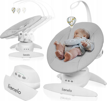 Lionelo iris premium babyschommel – 360° draaibaar zitje – 3 rugstanden – 3 schommelbewegingen – 5 snelheidsstanden – 12 melodieën – speelboog – wasbare bekleding – tot 9 kg - baby schommelstoel wipstoel