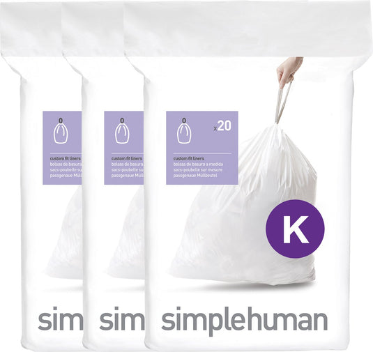 Simplehuman code k afvalzakken - 45 liter - 60 stuks - met trekband - wit