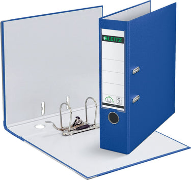 Ordner leitz 1010 plastic breedte 8cm blauw insteeketiket grijpgat