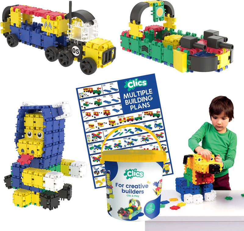 Afbeelding laden in galerijviewer, Clics build play 10-in-1 bouwblokken– duurzaam speelgoed gemaakt van gerecycleerde kunststof- bouwset 10 in 1 - speelgoed 4,5,6,7,8 jaar jongens en meisjes- educatief speelgoed- montessori speelgoed- constructie speelgoed

