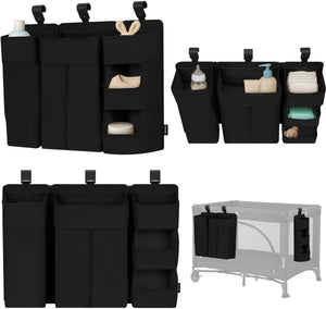 Lionelo sidepocket large – bedside pocket wiegorganizer 58×11×58 cm – 3-delig modulair ontwerp met ritsvak – voor reisbed, co-sleeper box – verstevigd, multifunctioneel afneembaar – luiers, doekjes accessoires
