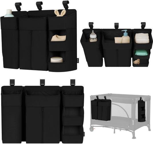 Lionelo sidepocket large – bedside pocket wiegorganizer 58×11×58 cm – 3-delig modulair ontwerp met ritsvak – voor reisbed, co-sleeper box – verstevigd, multifunctioneel afneembaar – luiers, doekjes accessoires