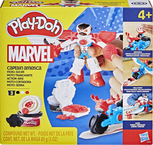 Play-doh marvel captain america motorsnijder speelset - boetseerklei - 3 potjes - knutselen voor kinderen