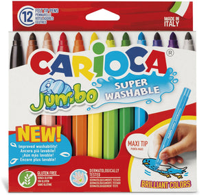Carioca jumbo stiften - 12 kleuren - maxi-punt 6 mm - afwasbaar - kleurstiften voor kinderen