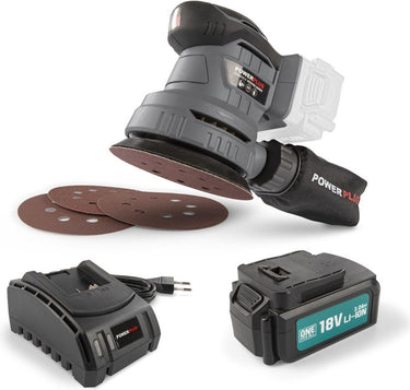 Powerplus powebess3 excentrische schuurmachine - 18v+batt. 3.0ah+lader
