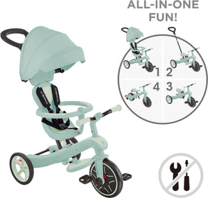 Globber driewieler - trike 4 in 1 in pistachio eco - groen - 4in1 converteerbaar - met duwstang - vanaf 10 maanden tot 5 jaar