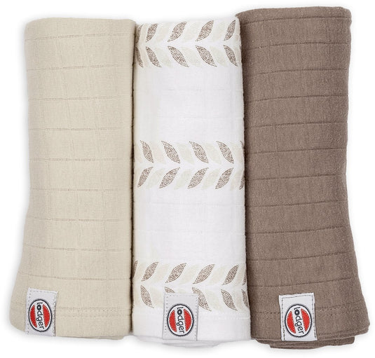 Lodger swaddler - hydrofiele doeken - crème - 70x70cm - 3 stuks - biologisch katoen