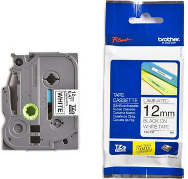 Brother labeltape tze231 zwart, wit glanzend