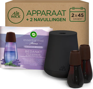 Air wick essential mist luchtverfrisser - ontspannende lavendel - 1 zwart + goud apparaat + 2 navullingen