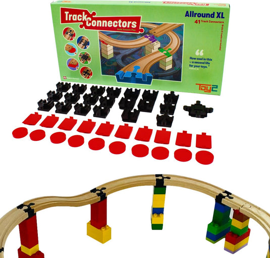 Toy2 allround xl - 41 brio duplo adapters - treinbaanonderdelen - houten treinbaan - geschikt voor lego duplo©, hubelino, bandits angels, biobuddi, hape, brio©, ikea