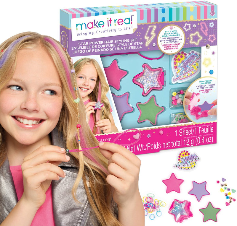 Afbeelding laden in galerijviewer, Make it real – star power hair styling set – mix match haarkrijt, haarjuwelen en kralen
