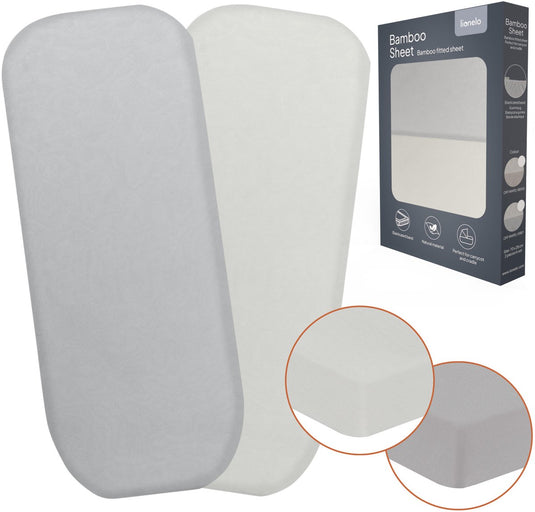 Lionelo bamboo sheet set van 2 hoeslaken 70x28 cm voor wieg reiswieg – lakentjes voor babybedje – bamboe viscose, met elastiek, ademend zacht – geschikt voor matrassen tot 10 cm – milieuvriendelijk