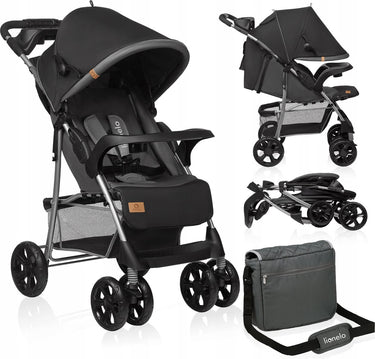 Lionelo emma plus buggy en kinderwagen - licht en duurzaam - verstelbare rugleuning tot ligstand - xxl luifel met venster - grote mand - organizer en tas - schokdempers - 5-punts gordel - tot 15 kg - compact inklapbaar