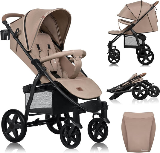 Lionelo buggy annet plus – lichtgewicht inklapbaar – grote massieve wielen met vering – inclusief voetenzak, klamboe bekerhouder – verstelbare rugleuning voetsteun – wandelwagen vanaf de geboorte tot 22 kg – kinderwagen