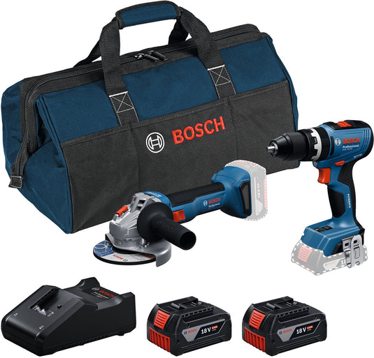 Bosch professional 18v toolkit - combiset - gws 18v-8 + gsb 18v-65 + 2x gba 18v 4.0 ah + gal 18v-40 lader