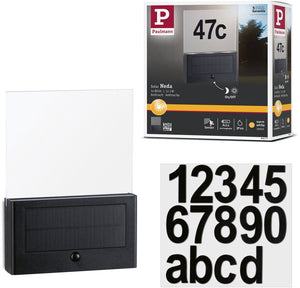 Paulmann solar led-huisnummerverlichting neda bewegingsmelder ip44 3000k 27lm antraciet