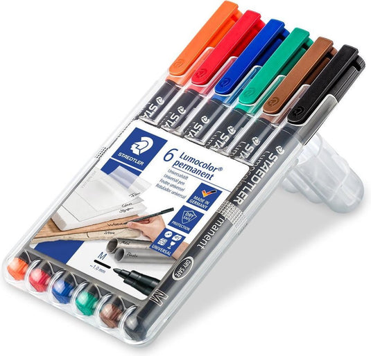 Staedtler lumocolor m permanent pen - box 6 kleuren
