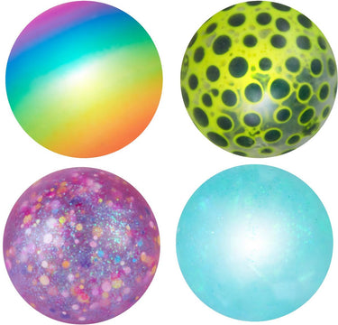 Eddy toys squish ball 4 stuks - squeeze ball squeezable - knijpbal set 4 stuks - squishy bal met verschillende designs - regenboog, glitter en stippen - 5 cm