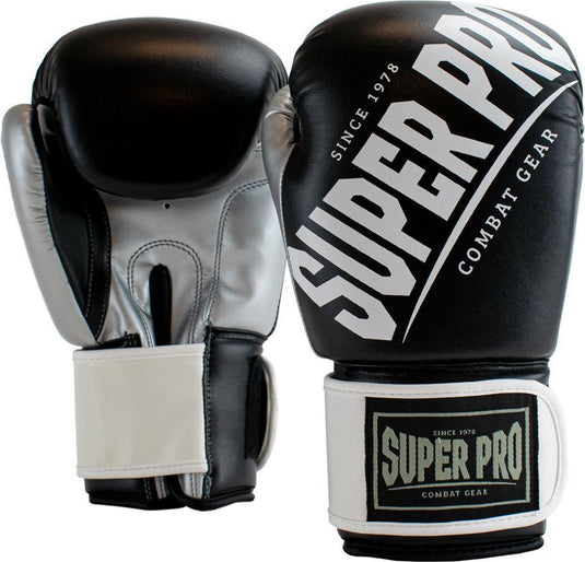 Super pro combat gear (kick)bokshandschoenen rebel zwart grijs wit 16oz