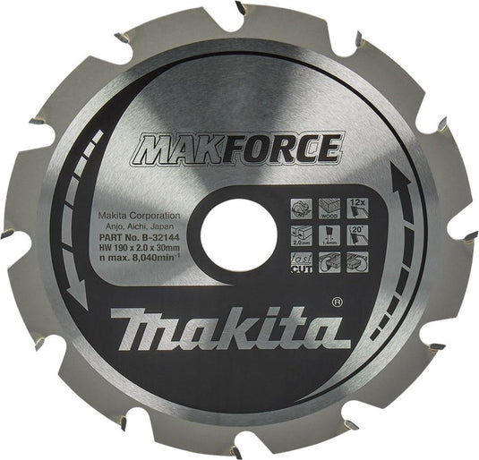 Makita cirkelzaagblad voor hout | makforce | ø 190mm asgat 30mm 12t - b-32144