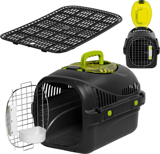 Peluvio safy katten vervoersbox – reismand -draagtas voor katten tot 5 kg – lichtgewicht inklapbaar – stevige pp-behuizing metalen deur – goede ventilatie – uitneembaar rooster water- voerbakje – veilig comfortabel onderweg