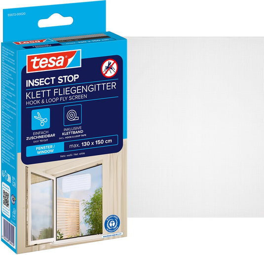 Tesa insect stop h l fly screen for window - hor met klittenband, op maat snijden, zonder boren - 1 net - 130 x 150 cm - wit (lichte privacy)